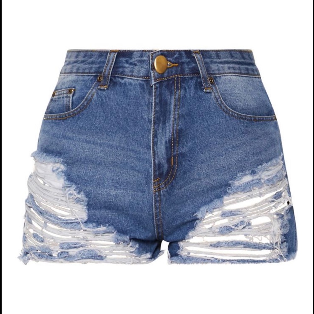 Pretty Little Thing mid wash ripped mom shorts!